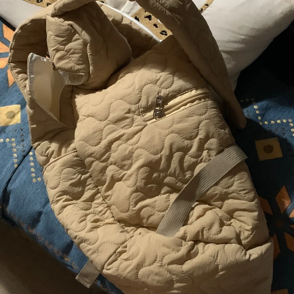 Lightweight Quilted Beige Small Pet Carrier sling Bag with Padded Interior
